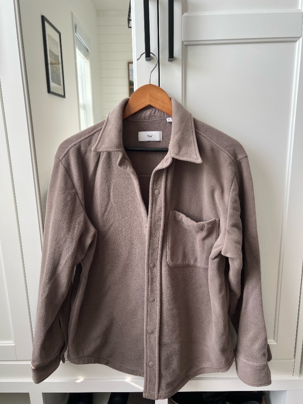 Aritzia Tna Polar Fleece Button-Up Shirt Jacket - Taupe/Mushroom - Size M